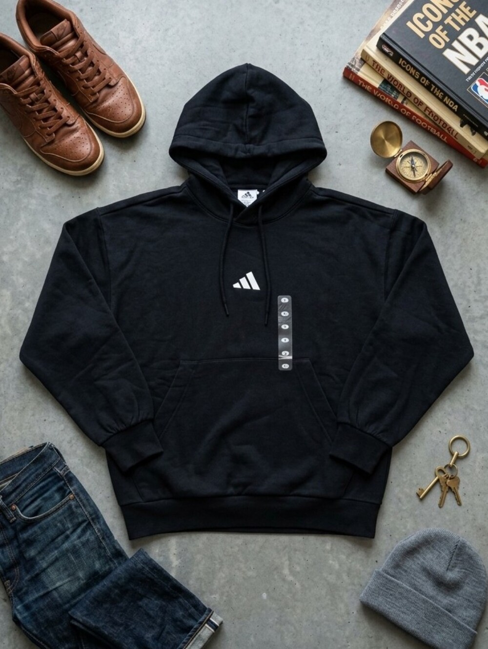 Adidas Feelcozy Hoodie Men's Large Fleece Black Center Logo Pullover JE3807 New